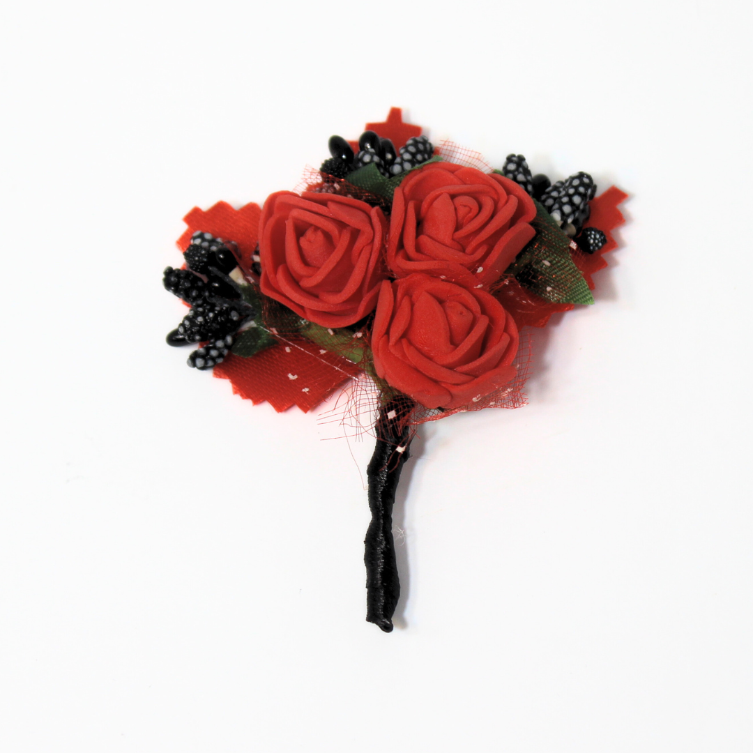 THE RED & BLACK BOUQUET BOUTONNIERE