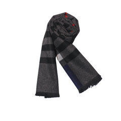 CHECK N PLAID BLUE & GREY WOOL SCARF