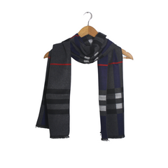 CHECK N PLAID BLUE & GREY WOOL SCARF