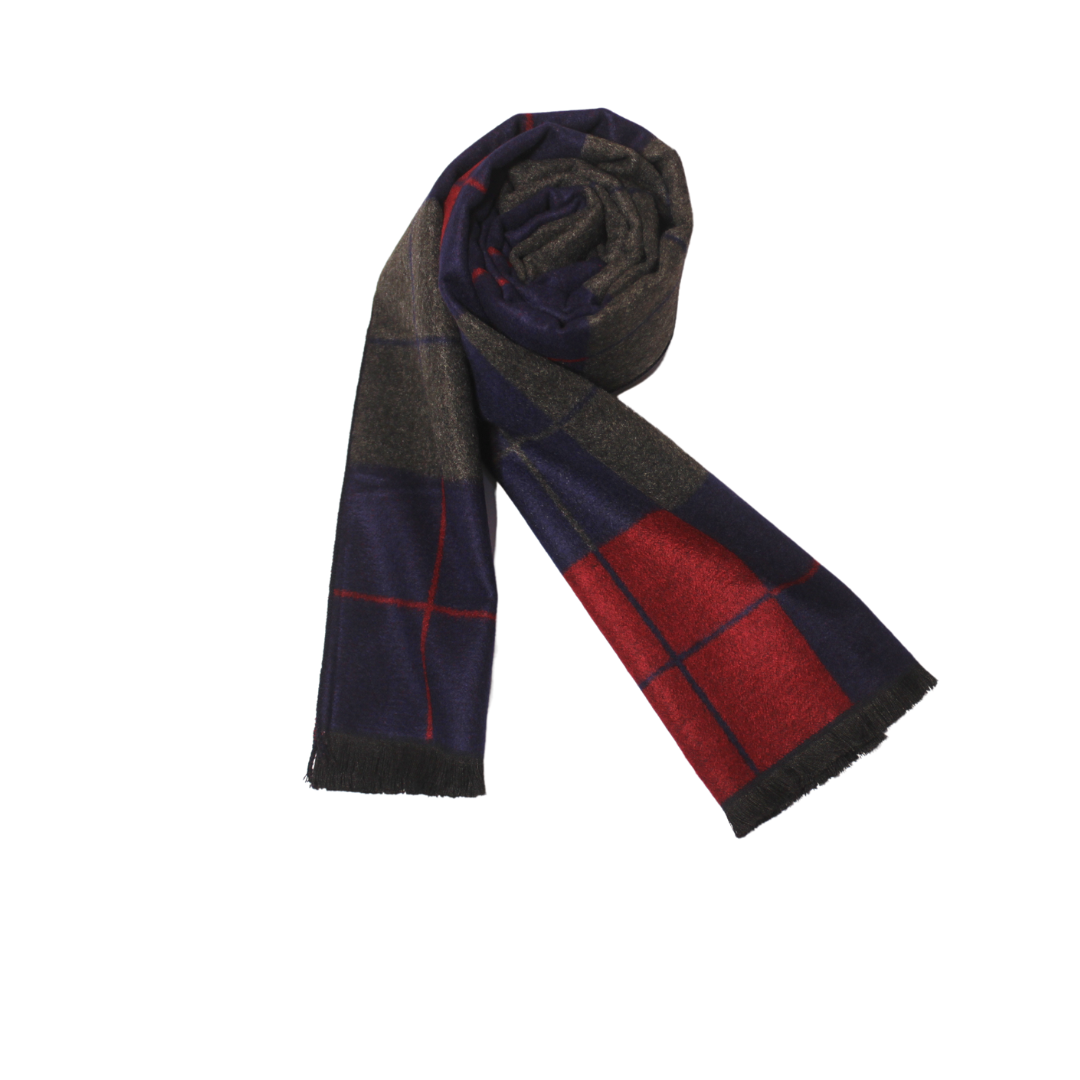 CLASSIC CHECKERED BLUE & RED WOOL SCARF