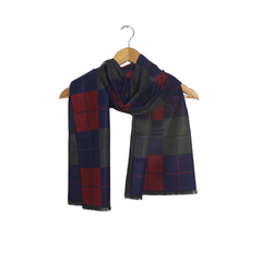 CLASSIC CHECKERED BLUE & RED WOOL SCARF