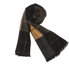 CLASSIC CHECKERED CHARCOAL & BEIGE WOOL SCARF