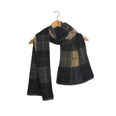 CLASSIC CHECKERED CHARCOAL & BEIGE WOOL SCARF