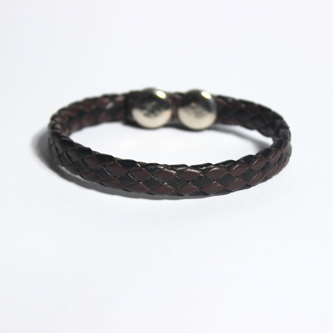 BLACK & BROWN BRAIDED LEATHER BRACELET