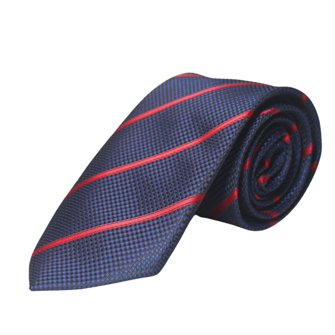 BLUE & RED STRIPED AND TEXTURED TIE