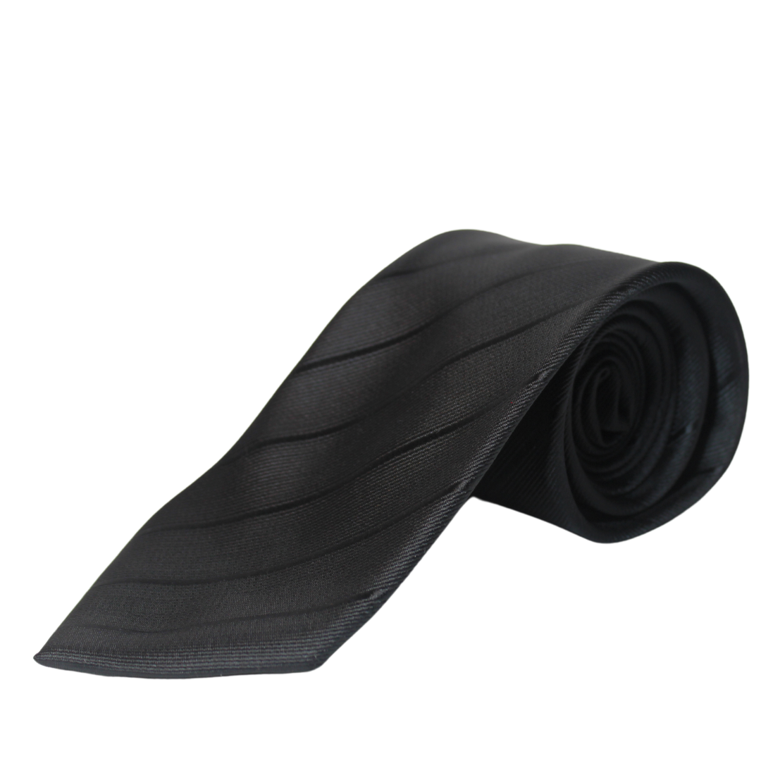 JET BLACK WIDE STRIPED TIE