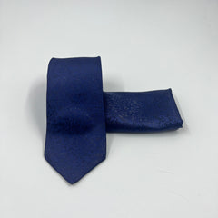 INK BLUE SELF PRINTED TIE & POCKET SQUARE SET