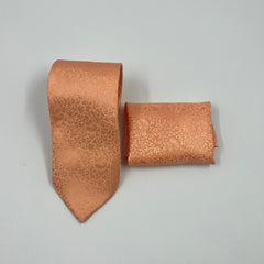 FIERY PEACH SELF PRINTED TIE & POCKET SQUARE SET