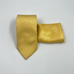 GOLD SELF PRINTED TIE & POCKET SQUARE SET