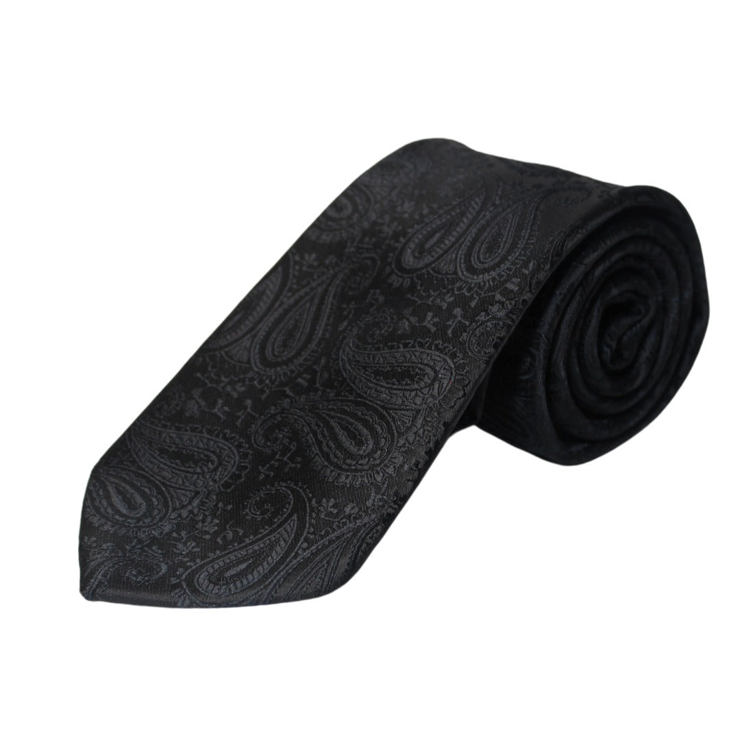 DEEP BLACK TWIN PAISLEY TIE