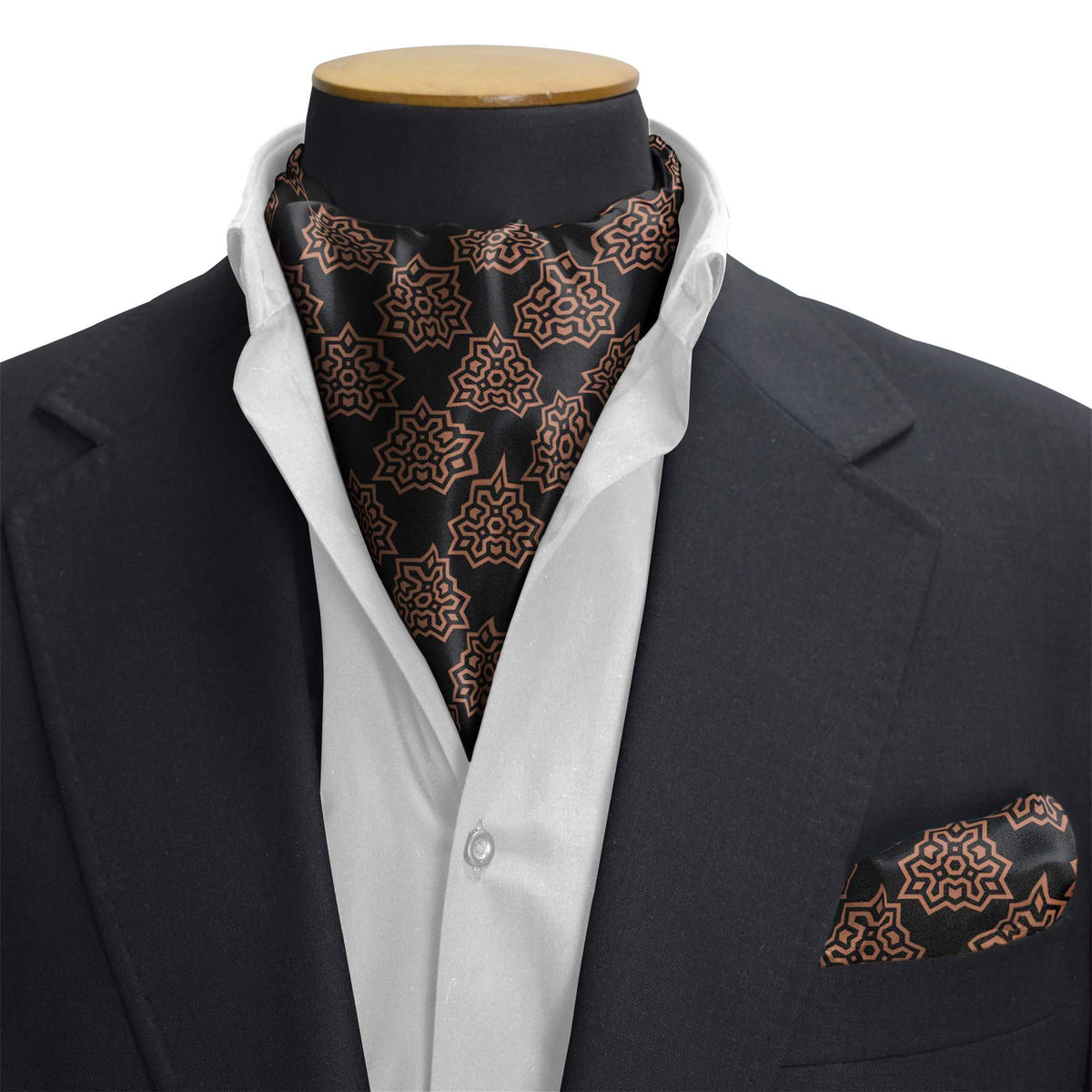 BROWN INDIGO SILK CRAVAT & POCKET SQUARE SET